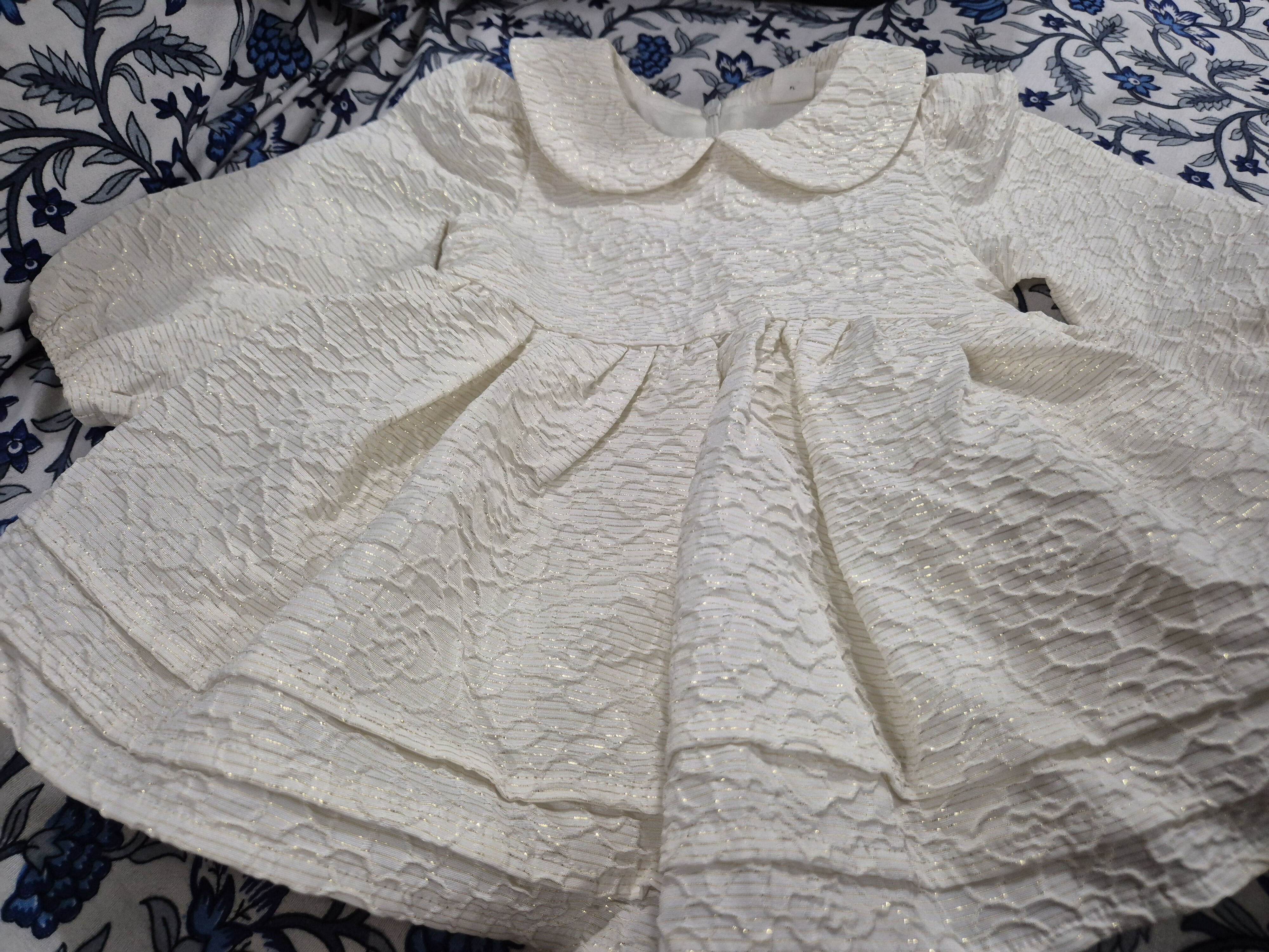SHEIN Party Wear  White With Golden Shiny Thread Work Baby Dress