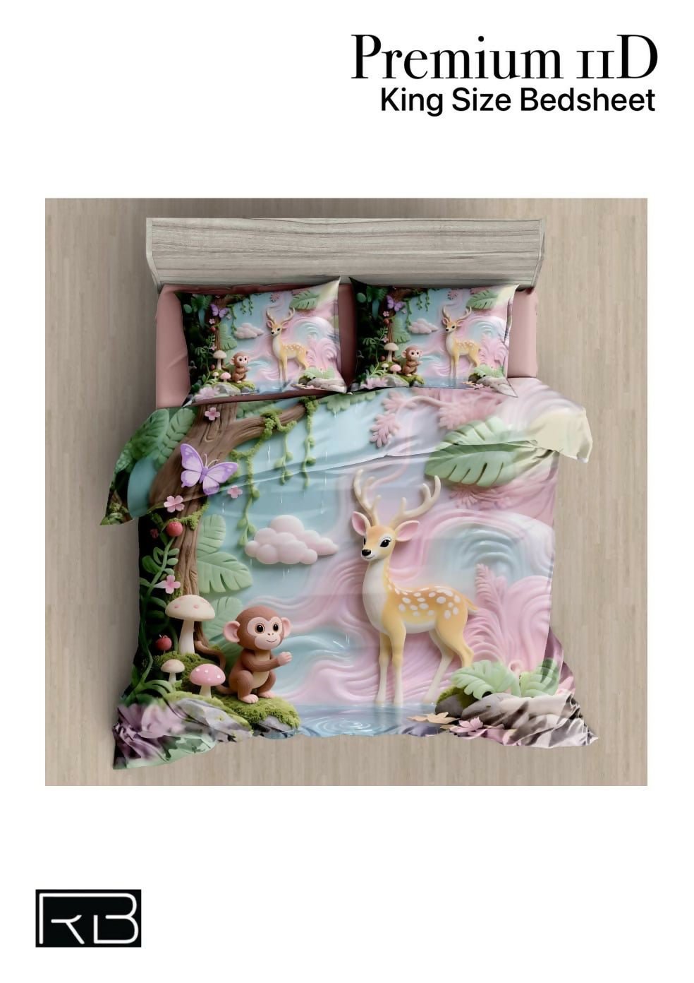 King size bedsheet with deer and monkey design 