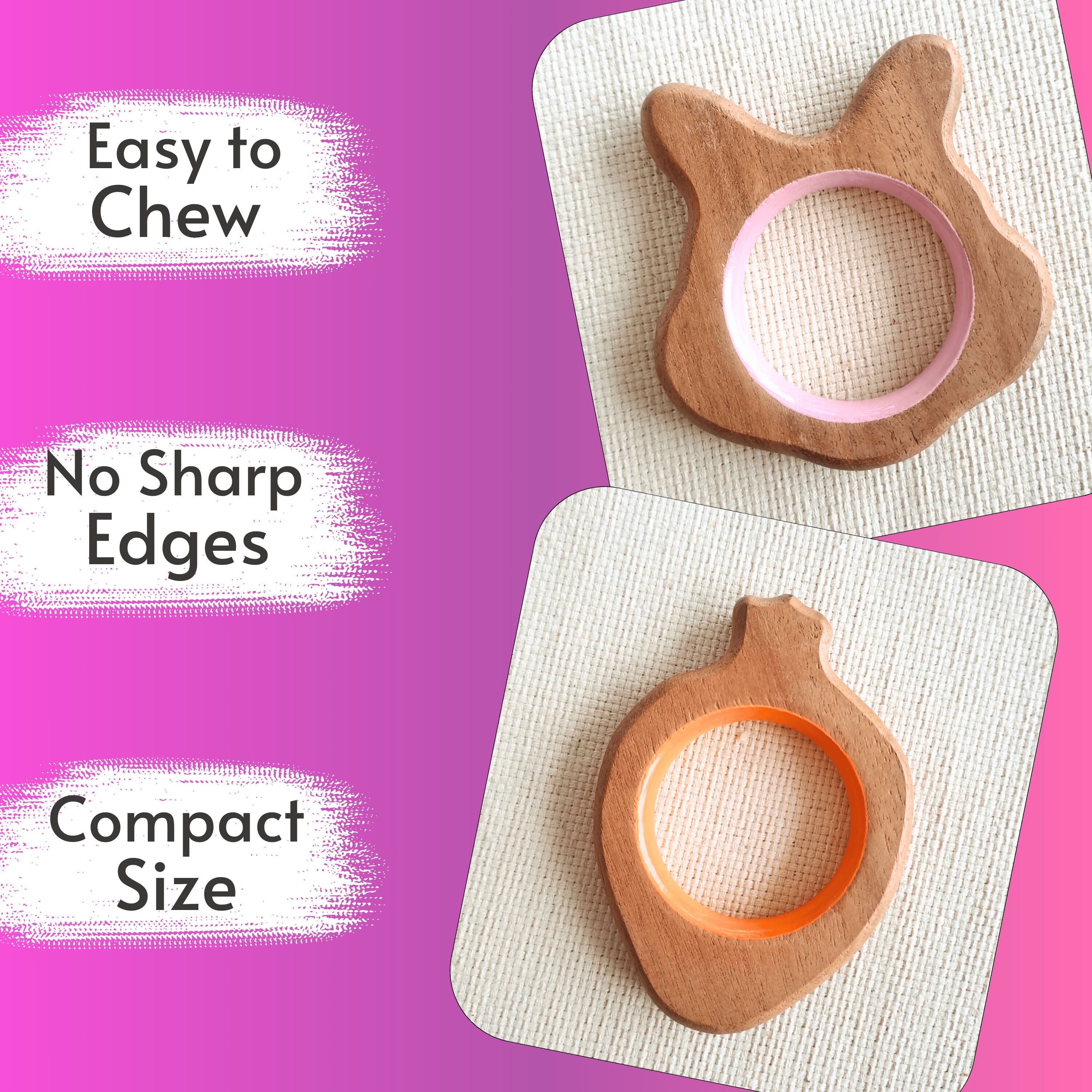 BABYCOV Cute Rabbit and Carrot Natural Neem Wood Teethers for Babies | Natural and Safe | Goodness of Organic Neem Wood | Both Chewing and Grasping Toy | Set of 2 (Age 4+ Months) - PyaraBaby