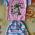 Half Sleeves with Shorts cotton dress for Girls - Pink and stripes design 3-6 months - PyaraBaby