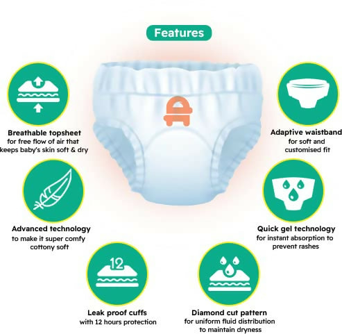 ALFABY Baby Diapers | comfy pants - L Size (62 Pieces)