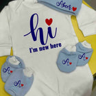 Personalised Romper with Mittens & Cap Set