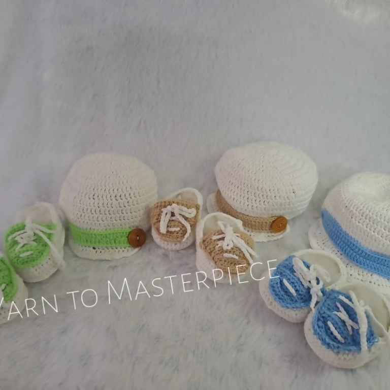 Crochet baptism cap and booties set - PyaraBaby