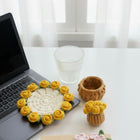 Crochet Rose Flower Coaster with Tiny Basket Set of 6