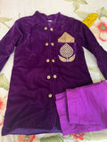 Elegant purple baby sherwani with intricate detailing, soft fabric, and comfortable fit, perfect for festive occasions and celebrations.