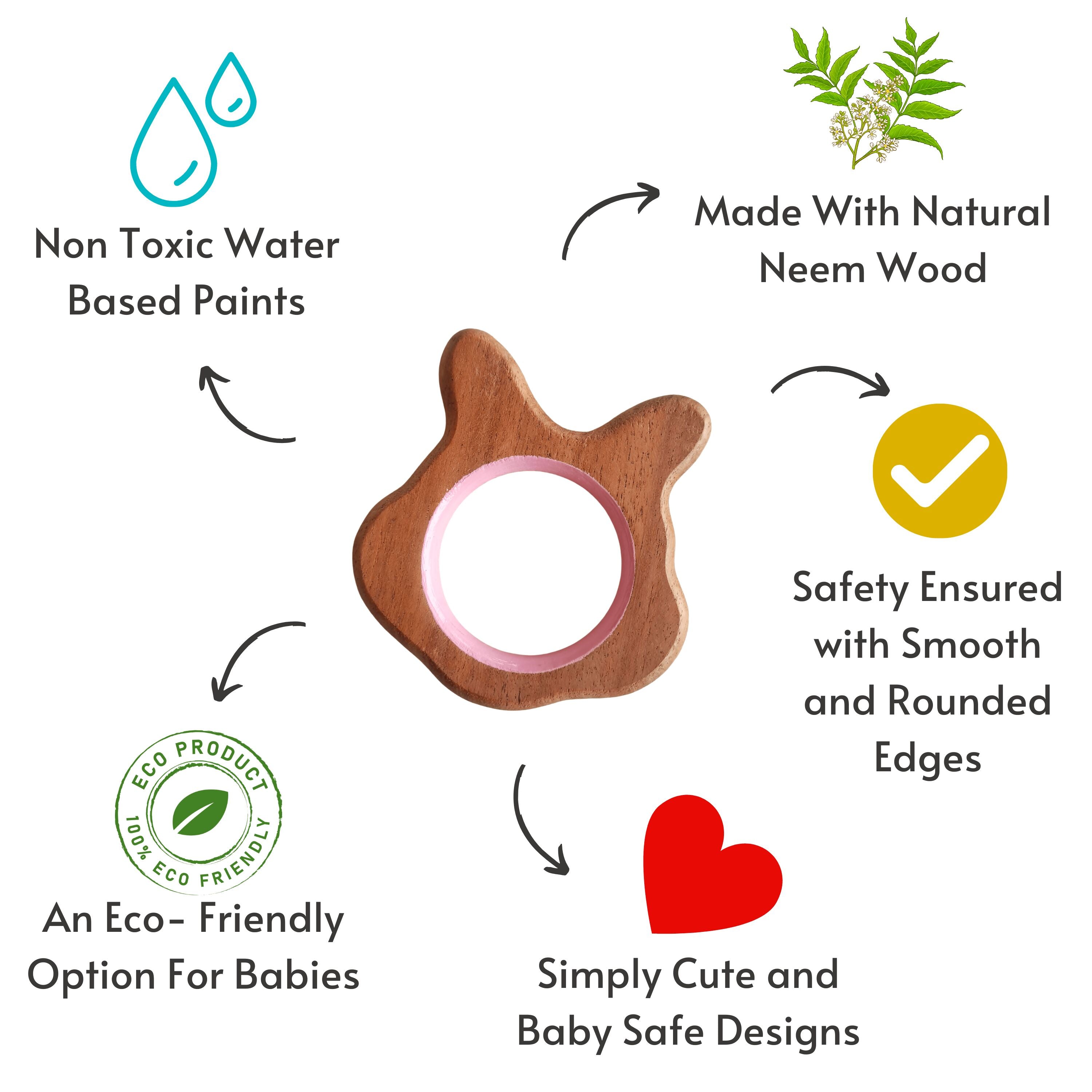 BABYCOV Cute Rabbit and Carrot Natural Neem Wood Teethers for Babies | Natural and Safe | Goodness of Organic Neem Wood | Both Chewing and Grasping Toy | Set of 2 (Age 4+ Months) - PyaraBaby