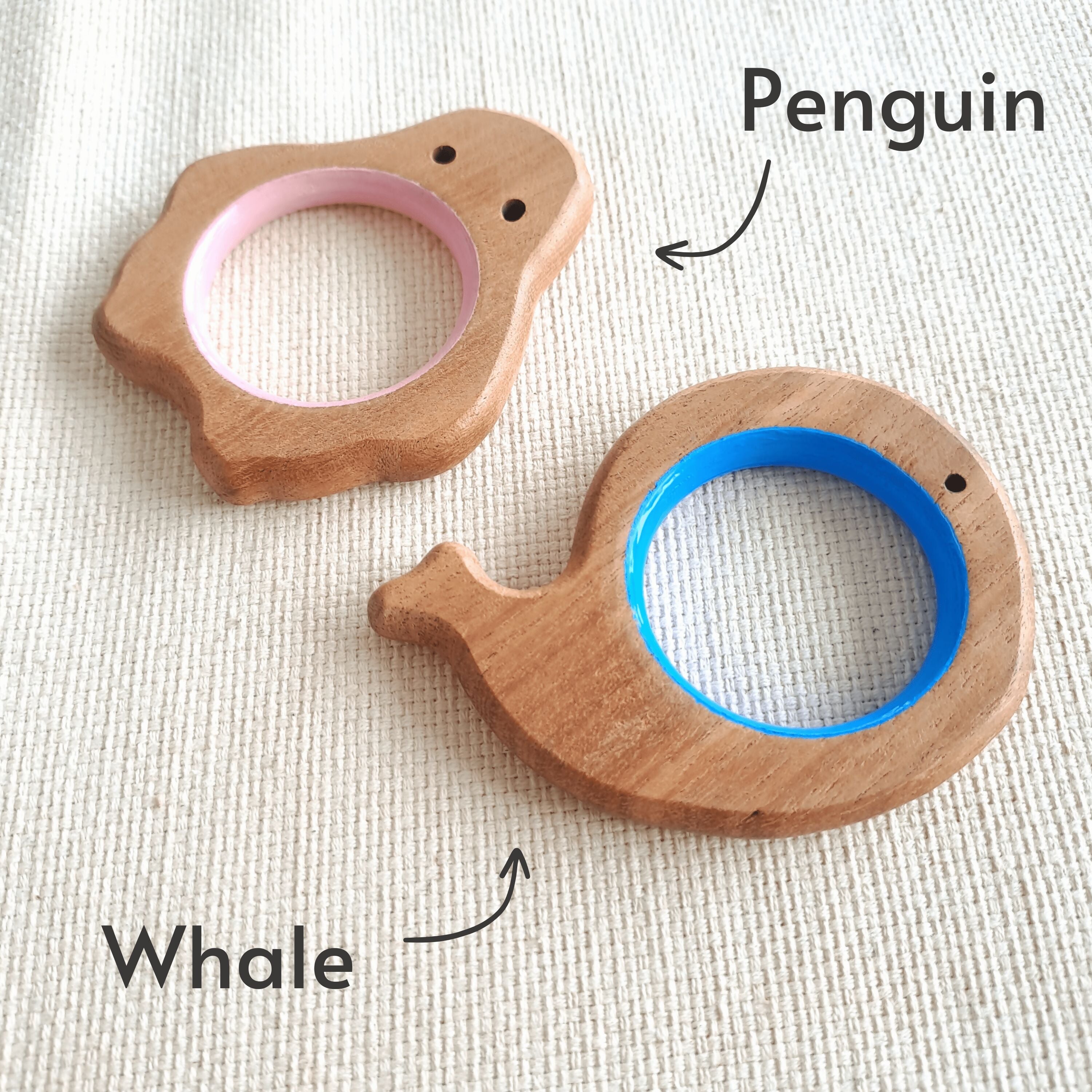 BABYCOV Cute Whale and Penguin Natural Neem Wood Teethers for Babies | Natural and Safe | Goodness of Organic Neem Wood | Both Chewing and Grasping Toy | Set of 2 (Age 4+ Months) - PyaraBaby