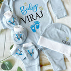 Personalised Romper with Mittens & Cap Set