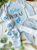 Personalised Romper with Mittens & Cap Set