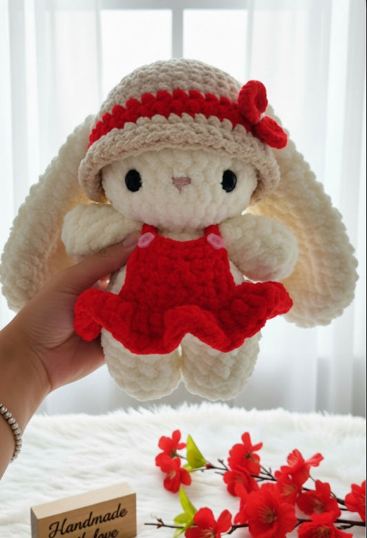 Crochet bunny with long ears and hat