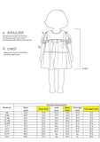 Measurement chart for children's dresses with a line drawing of a child wearing a dress.