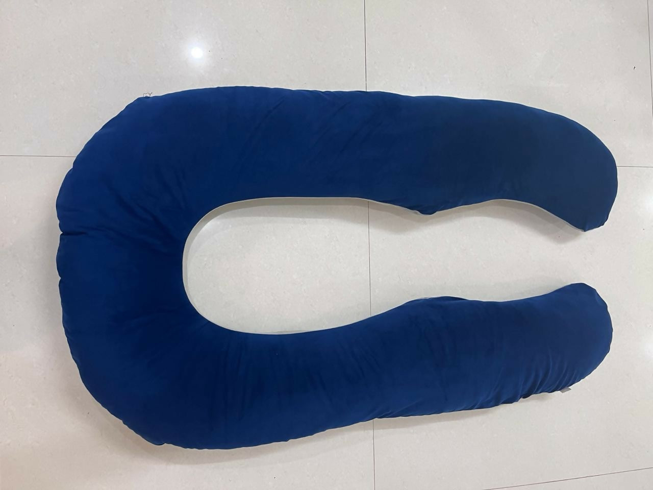 Grey-blue HIPUTEE U-shaped pregnancy pillow with velvet cover for full body support and comfortable maternity sleep