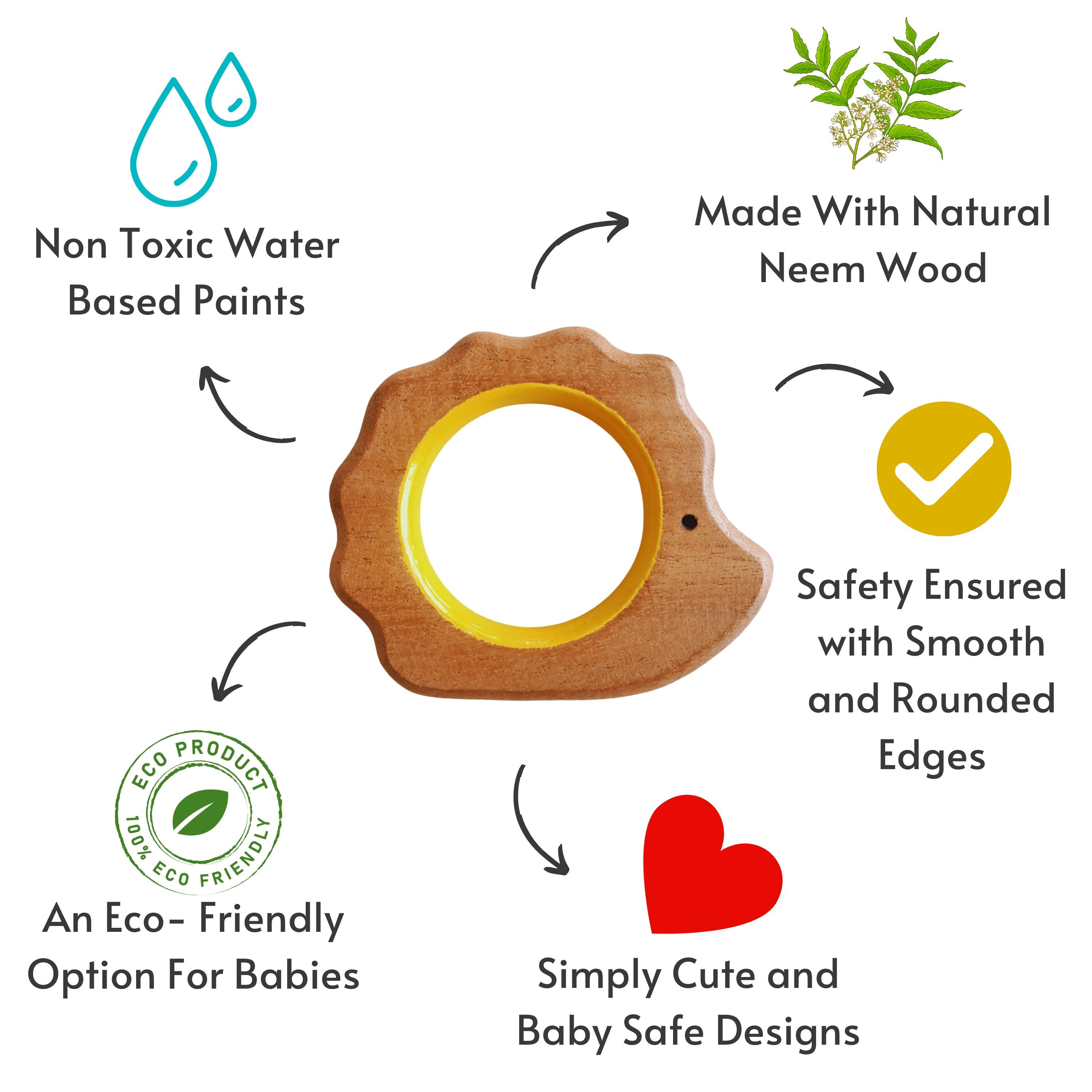 BABYCOV Cute Frog and Porcupine Natural Neem Wood Teethers for Babies | Natural and Safe | Goodness of Organic Neem Wood | Both Chewing and Grasping Toy | Set of 2 (Age 4+ Months) - PyaraBaby