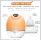 Orange breast pump storage bottle converter with a bottle on a white background