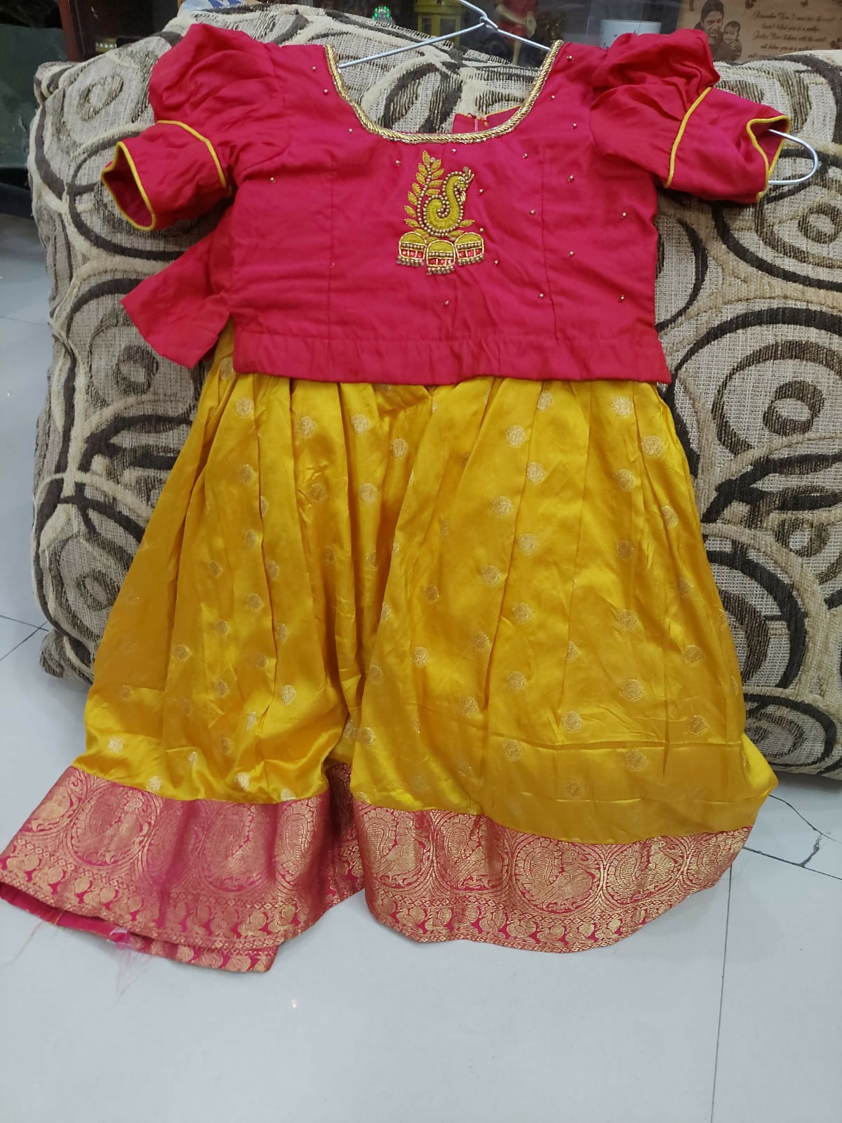 Yellow traditional outfit with pink blouse 