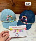Personalised Quirky Denim Cap & Name Bracelet Combo