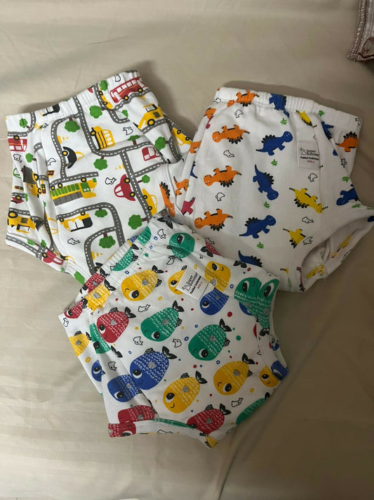 Stay dry, comfortable, and stylish with SUPERBOTTOMS Padded Underwear - the perfect companion for growing babies and toddlers on their potty training journey.