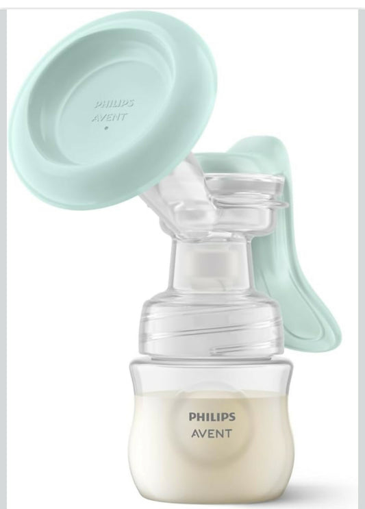 Philips Avent breast pump with a green cover on a white background
