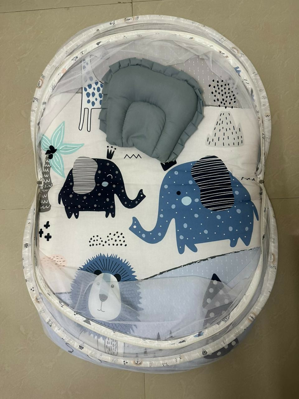 Babyhug Mattress Set with Mosquito Net Elephant Print - Multicolor