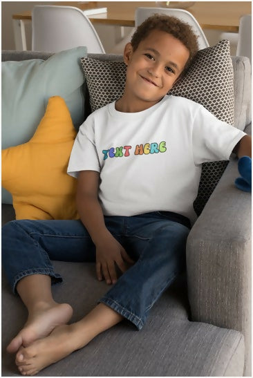 Make a statement with our custom round neck T-shirts for kids, featuring playful prints on the front – the perfect blend of comfort and style!
