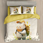 Bedding set with cartoon character design on a bed