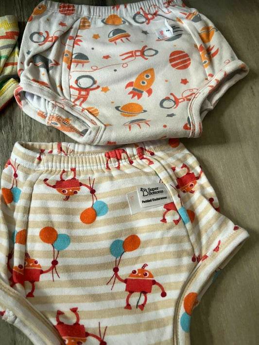Experience comfort and convenience with SUPER BOTTOMS Padded Underwear - a set of 4 designed for your baby's active lifestyle.