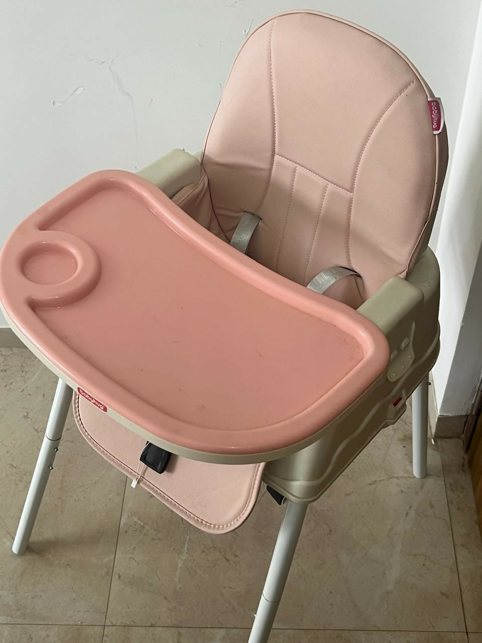 BABYHUG High Chair for Baby - Pink, Adjustable Height, Reclining Seat, and Detachable Dining Tray for Mealtime Ease.