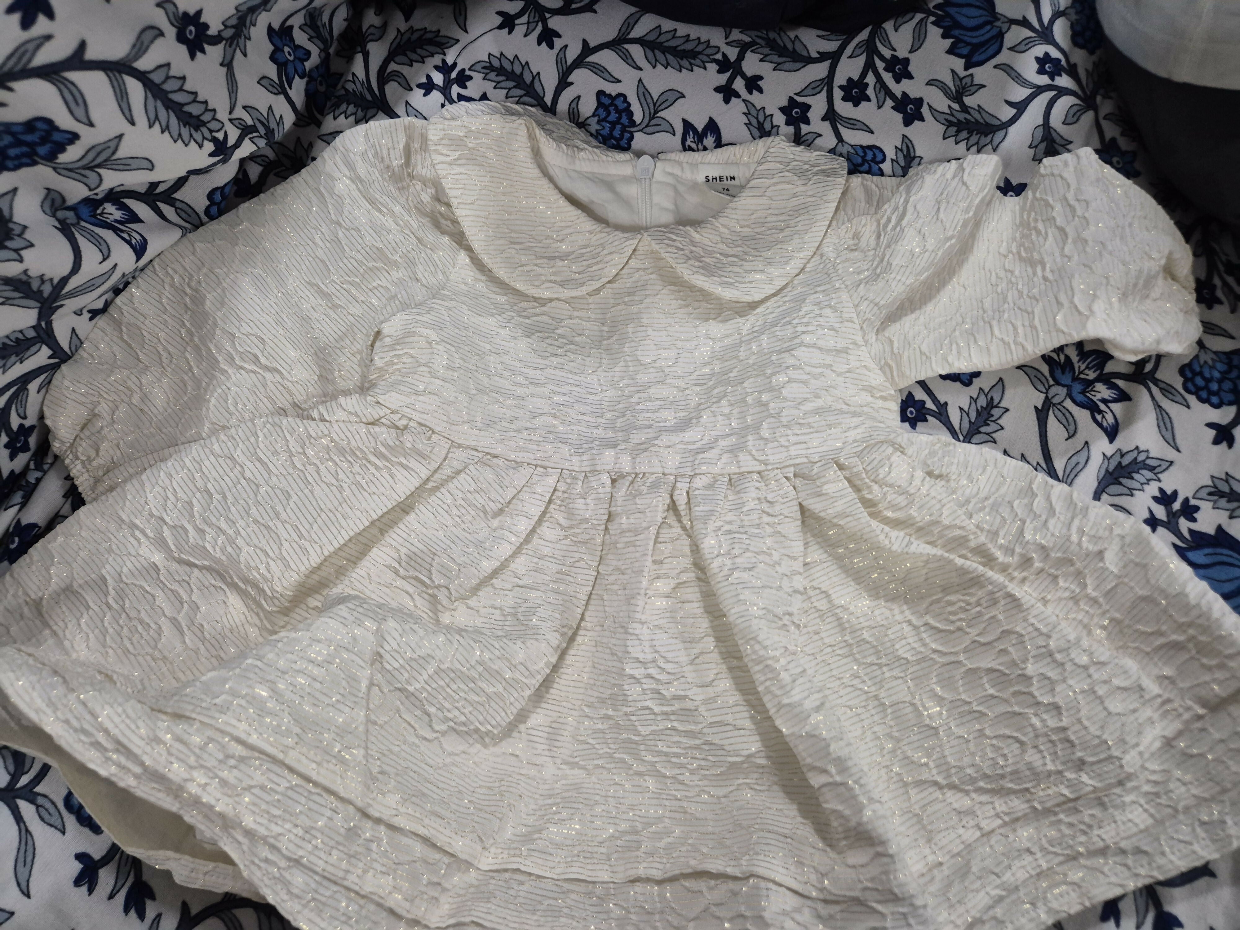 SHEIN Party Wear  White With Golden Shiny Thread Work Baby Dress