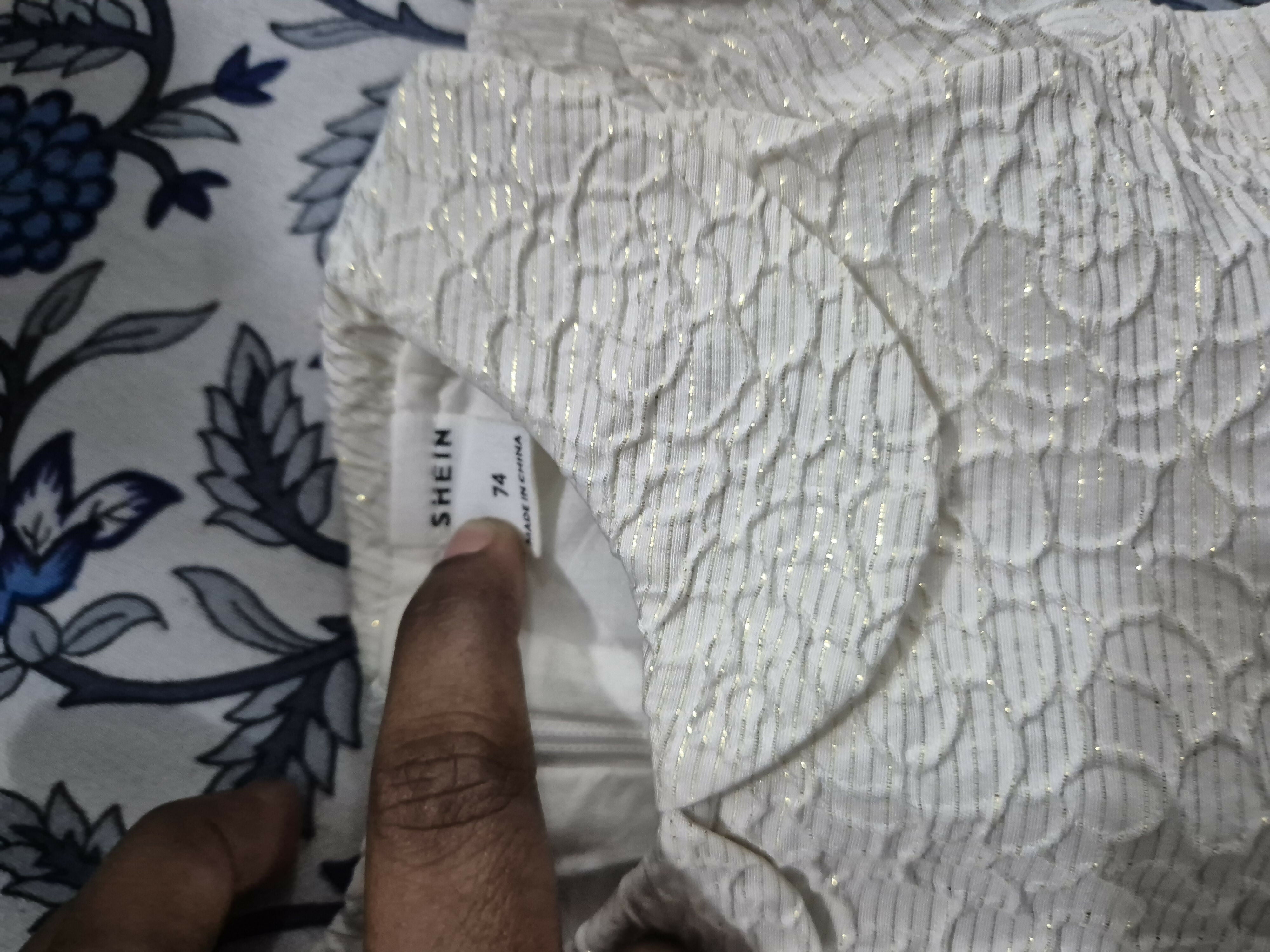 SHEIN Party Wear  White With Golden Shiny Thread Work Baby Dress