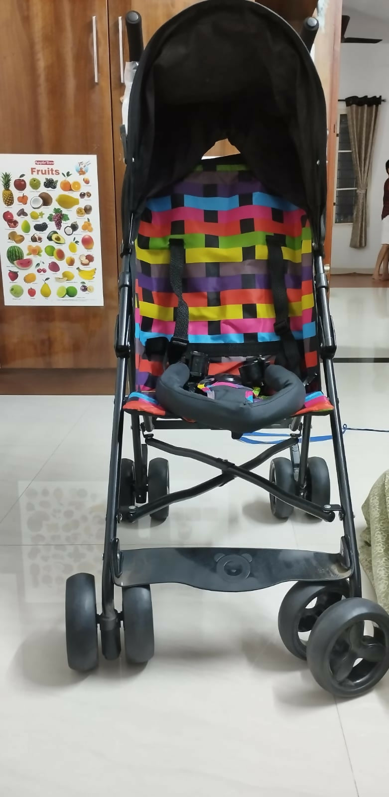 Experience comfort and safety with the LUVLAP Tutti Fruity Stroller/Pram, featuring a reversible handle, adjustable canopy, and three reclining positions for your baby’s needs.