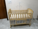 Star & Daisy 12 in 1 Baby Wooden Cot Bed, Convertible Manual Cradle with Mattress, Bumper Set, Mosquito Net & Adjustable Stand (Natural Wood | With Mattress & Bumper Set)