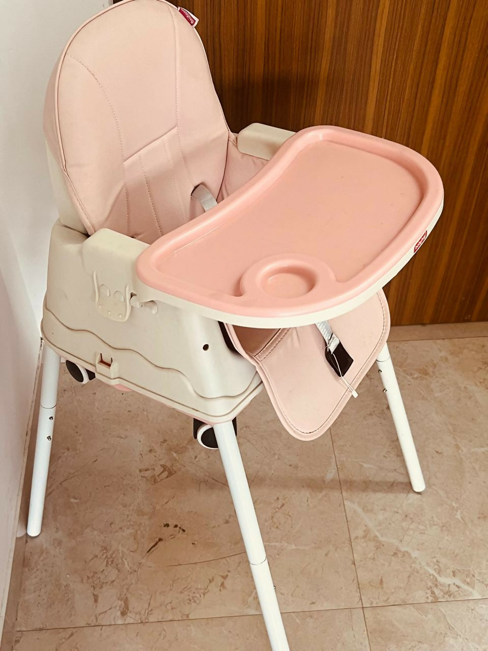 BABYHUG High Chair for Baby - Pink, Adjustable Height, Reclining Seat, and Detachable Dining Tray for Mealtime Ease.