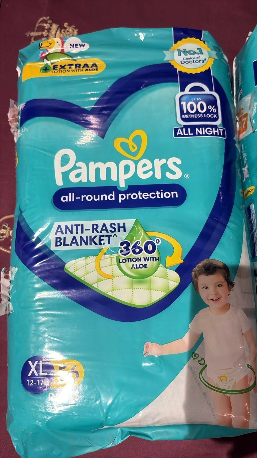 Pampers Complete Skin Comfort Pants XL 56 count – anti-rash baby diapers with Vitamin E & Aloe Vera.