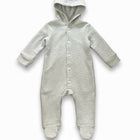 Gray baby onesie with a hood 