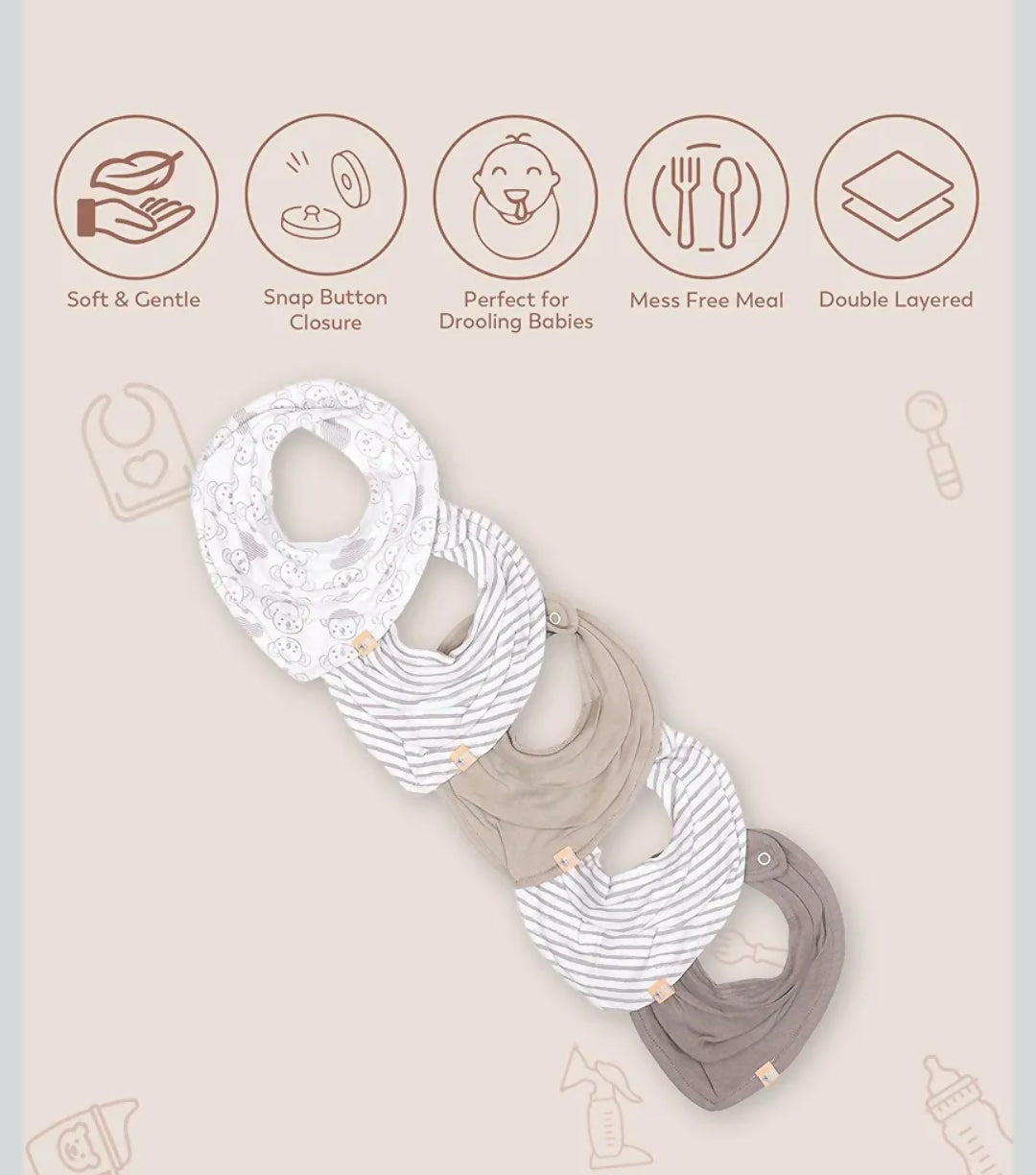 MI ARCUS  Feeding, Drool Bibs for Baby Boys, Girls, Newborns(pack of 5)