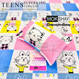 Mokshay Teens Superking kids bedsheet set with cartoon designs on a checkered background