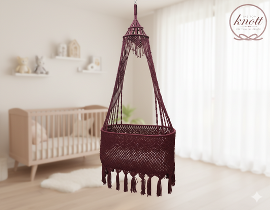 The Top Knott Brick Bliss Macramé Baby Bassinet – Handcrafted Hanging Cradle for Newborns