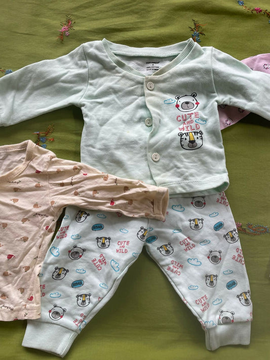 Toffee House, Cucumber, Pink Rabbit - Pyjama TShirt set - Pink, Light green and yellow (Set of 3)