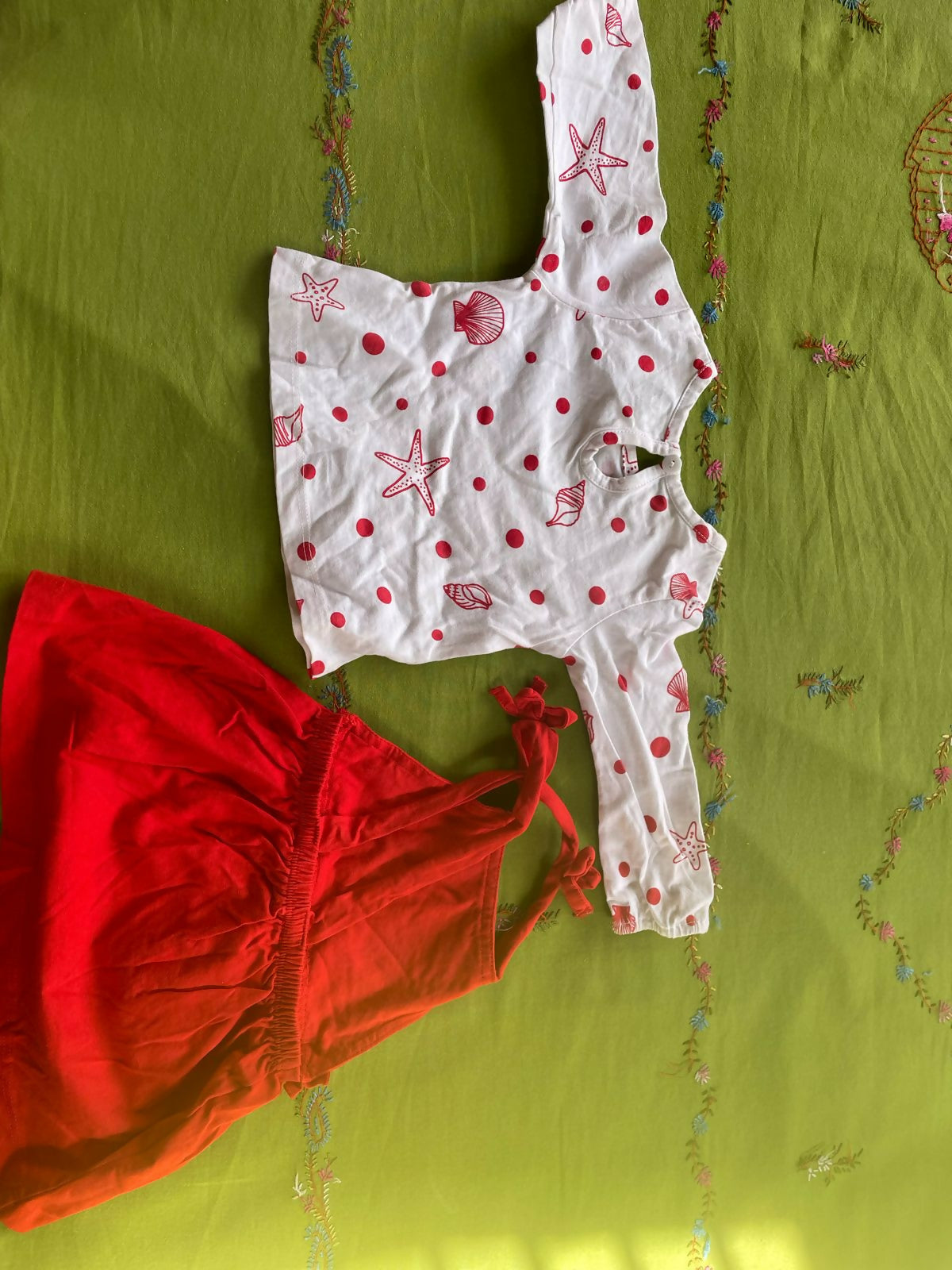 Doodle Frock (sleeveless) and Tshirt White (Full Sleeves) - Red/White colour