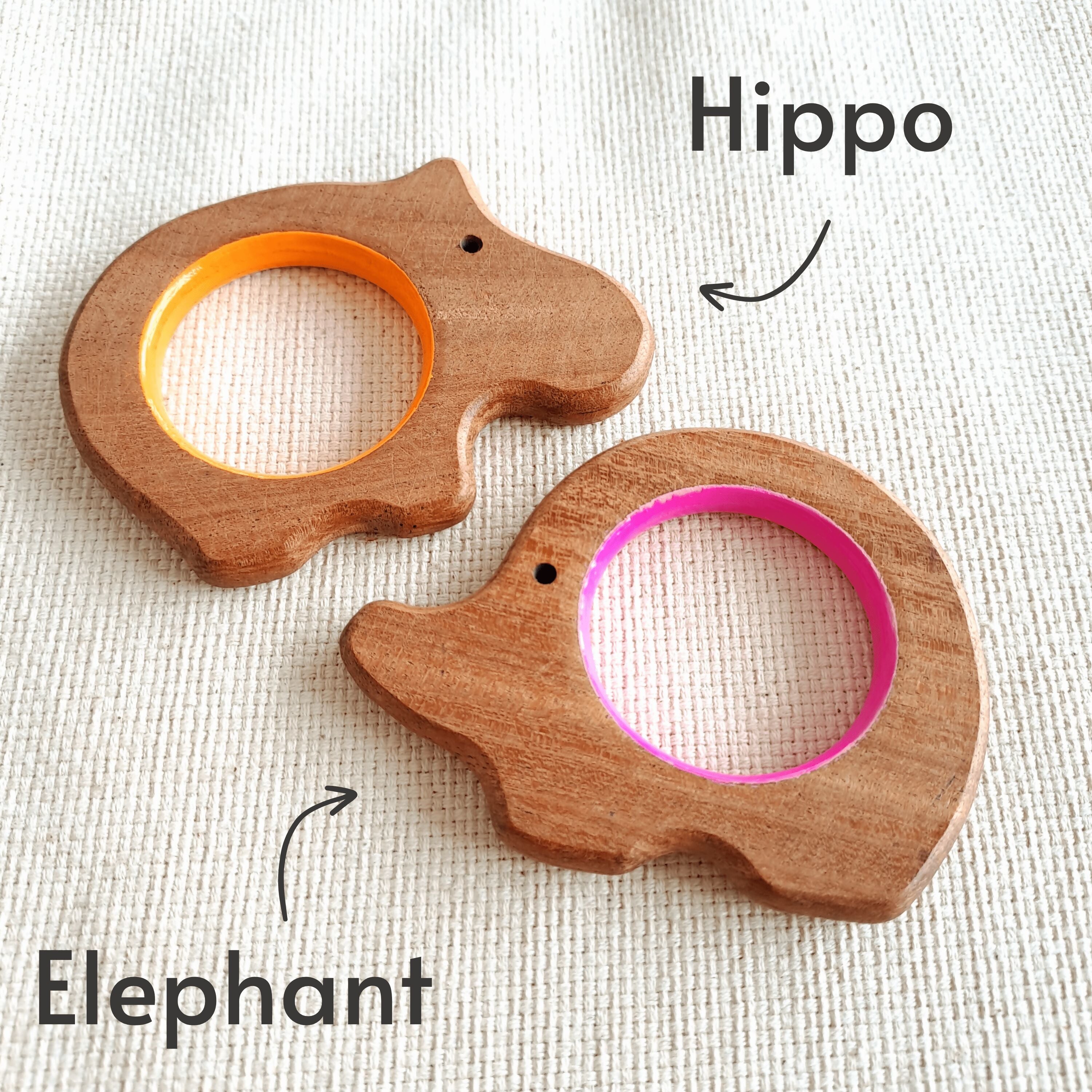 BABYCOV Cute Hippo and Elephant Natural Neem Wood Teethers for Babies | Natural and Safe | Goodness of Organic Neem Wood | Both Chewing and Grasping Toy | Set of 2 (Age 4+ Months) - PyaraBaby