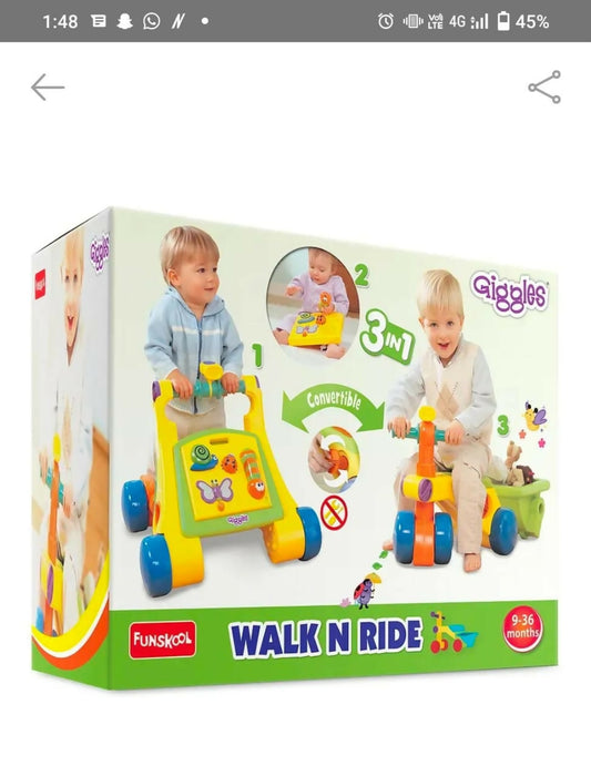 Encourage your child's development and exploration with the Giggles Manual Push 3-in-1 Walk, Ride, and Sit-and-Play Ride-on, featuring versatile play modes and interactive features for hours of entertainment.