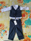 HOP BABY Shirt Waist Coat and Trouser Set - White/Black Grey pattern design