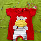 BABYHUG 100% Cotton Knit Half Sleeves Romper Animal Print - Yellow & Red - Set of 02 - PyaraBaby