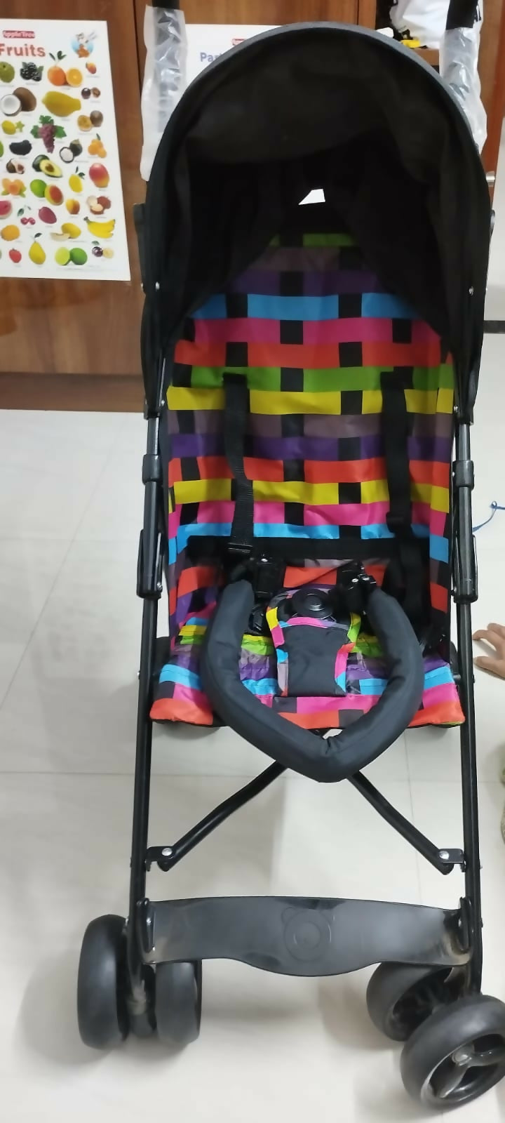 Experience comfort and safety with the LUVLAP Tutti Fruity Stroller/Pram, featuring a reversible handle, adjustable canopy, and three reclining positions for your baby’s needs.