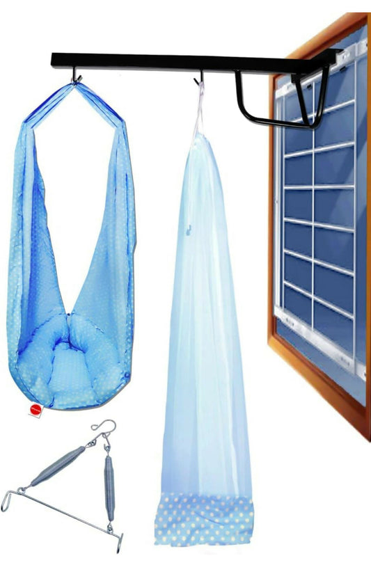 VPARENTS Toddler Baby Swing Cradle with Mosquito Net Spring and Metal Window Cradle Hanger (Blue)
