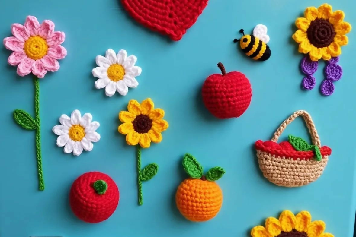 Crochet fridge magnets – colorful, handcrafted charm to brighten your kitchen space.

