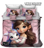 Bedding set with cartoon girl and unicorn design