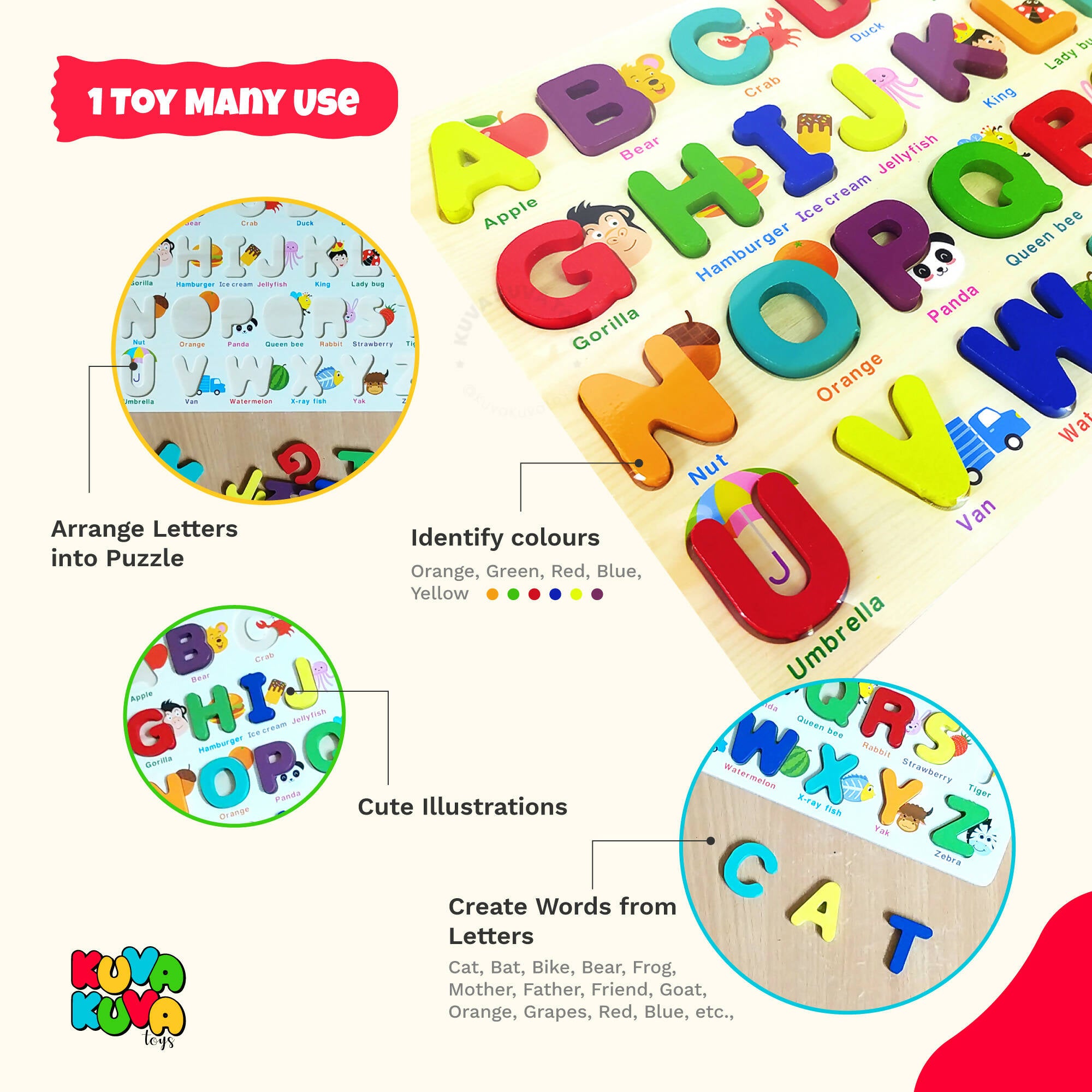 English Alphabets A-Z Educational Puzzle Board for Kids (Pack of 1) - PyaraBaby