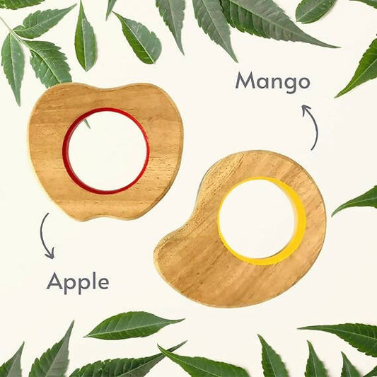 Soothe teething discomfort naturally with Babycov's Beautiful Neem Teethers - adorable mango and apple designs for safe and enjoyable chewing!