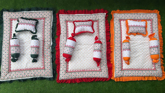 Baby Mattress with Pillows | Beautiful Work Called Kachbavaliya - PyaraBaby